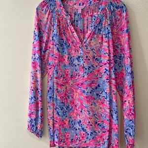 Lilly Pulitzer Pink and Blue Floral Elsa Silk Blouse
